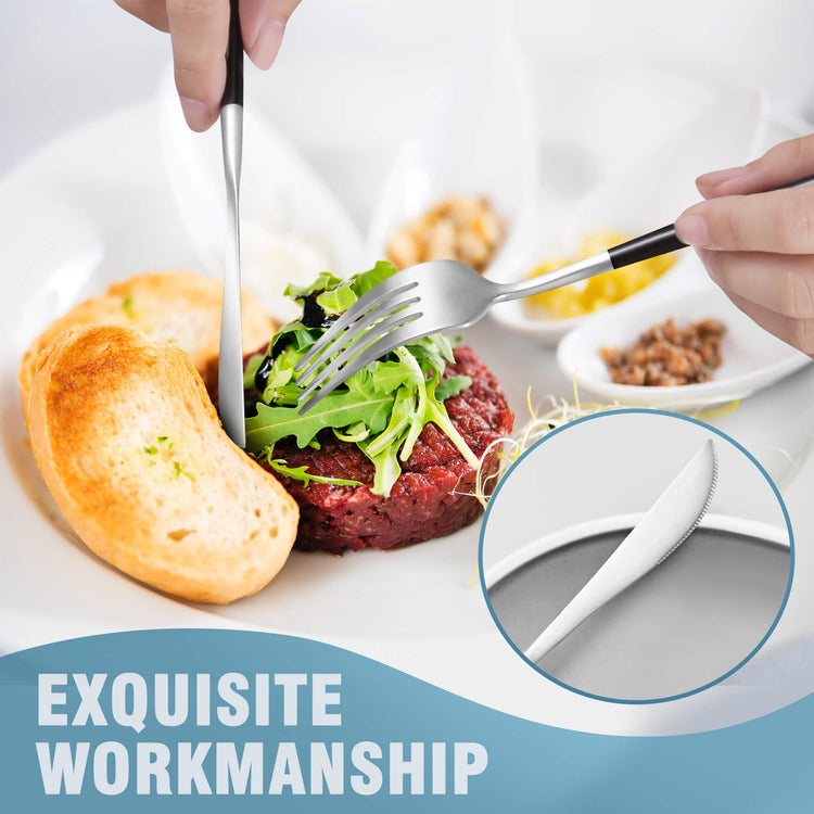 Matte Black Silver Silverware Set for 6 (30 Count)