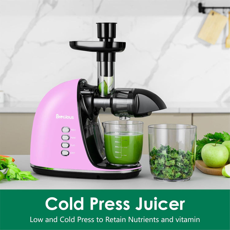 Slow Masticating Juicer,Brecious Cold Press Juicers with 2 Speed Modes & Quiet Motor,Juicers Machines Vegetable and Fruit with Reverse Function,Celery Juicer,BPA-Free,Easy to Clean (Purple)