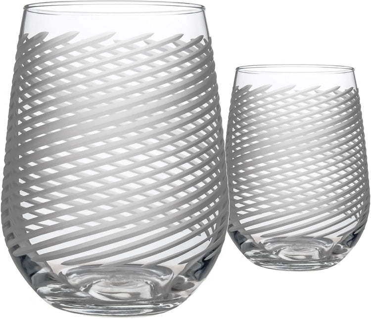 Rolf Glass Cyclone Stemless Wine Tumbler | 17 Ounce Set of 2 | Proudly Made in the USA | Large Engraved Wine Glasses | Lead-Free Glass