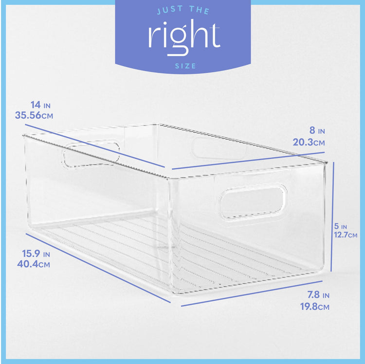 Plastic Food Storage 6 Pack Clear Container Bin with Handles for Organizing Kitchen (6 Count)
