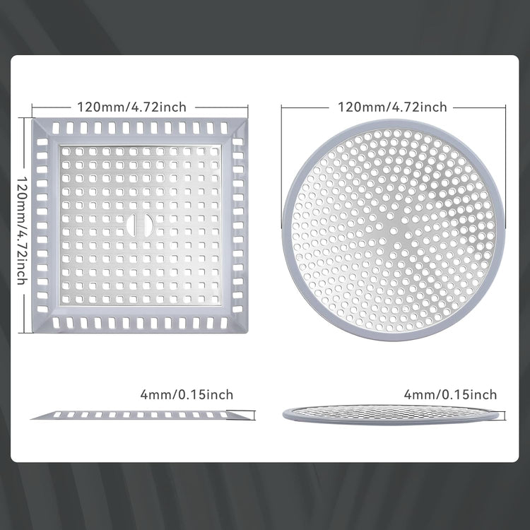 Makerfire 2PCS Shower Drain Hair Catcher, 4.72'', Flat Shower Drain Cover/Filter, Bathroom/Kitchen Sink Drain Strainer, Stainless Steel and Silicone