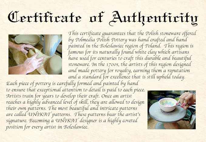 Polmedia Polish Pottery Round Baker with Handles 10-inch UNIKAT - Cobalt Poppies Pattern Handmade in Boleslawiec Poland by Ceramika Artystyczna + Certificate of Authenticity