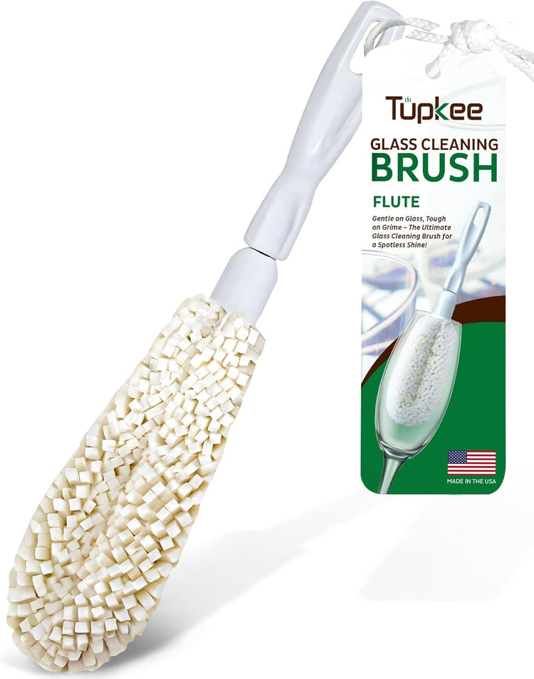 Tupkee Wine Glass Cleaning Brush – Soft Non-Scratch Foam Bristles, Dishwasher Safe – Flute and Stemware Wine Glass Cleaner Brush for Crystal, Champagne Glasses, Bottle, Mug & Tumbler – Made in the USA