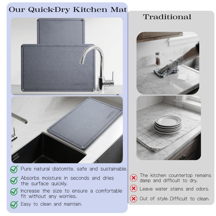Large Dish Drying Stone Mat for Kitchen 24"x16" Dark Gray