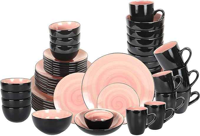 Stoneware Sonoma Dinnerware Set, Black + Speckled Spin Wash (56pc Set, Rose)