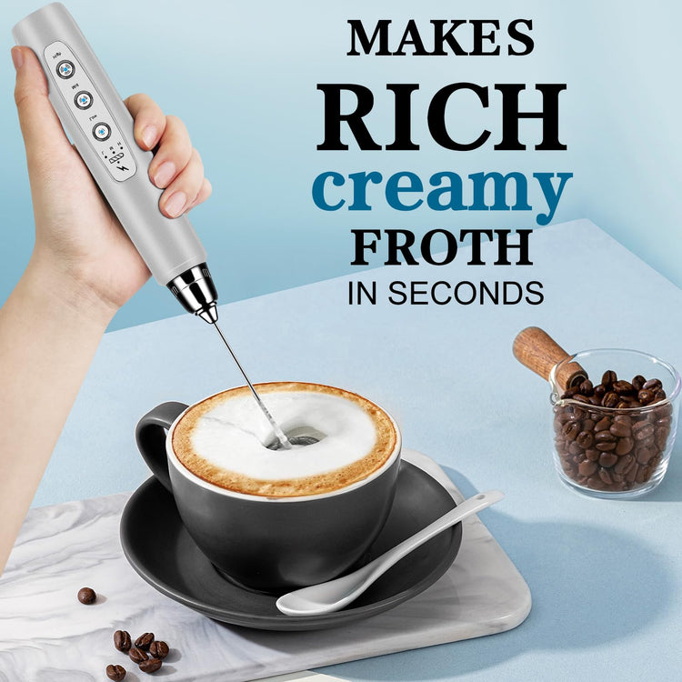 Milk Frother Wand Rechargeable Handheld Whisk Coffee 3 Speed Adjustable