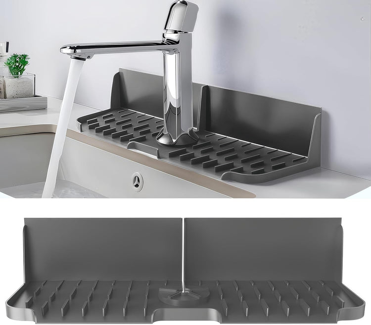 Silicone Kitchen Sink auto Drain Organizer, Kitchen countertop and Sink Splash Guard.Kitchen Sponge Rack and organizing Shelf,Suitable for Cleaning Tools, dispensers, Bottles, Cups (Gray)