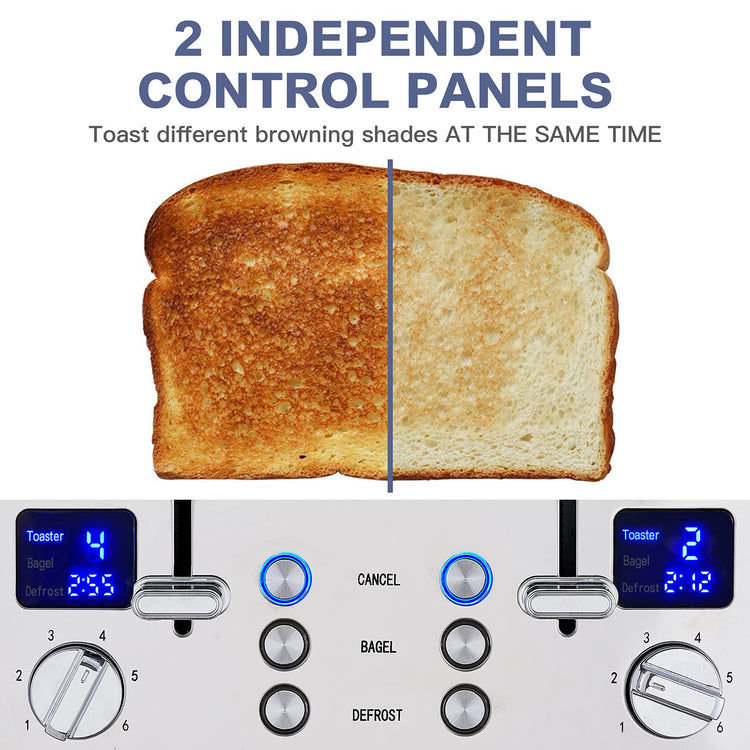4 Slice Stainless Steel Toaster with Digital Display