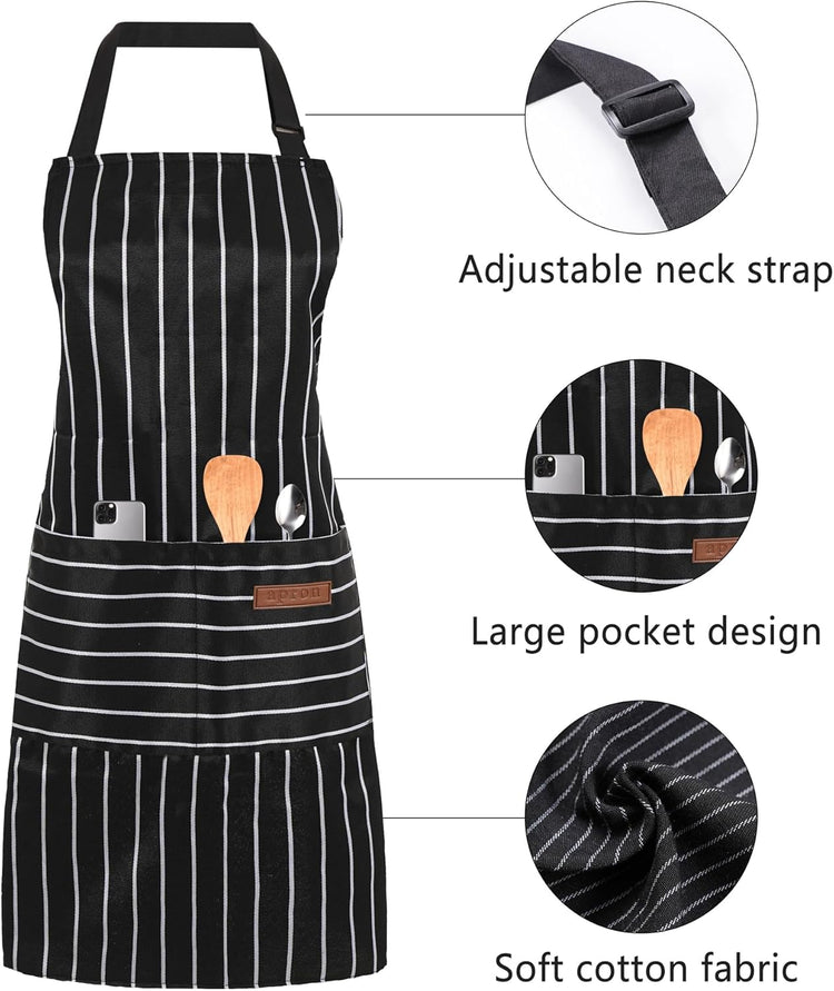 2 Pack Cooking Aprons Adjustable Bib Apron for Women with 2 Pockets, Kitchen Restaurant Men Chefs Aprons