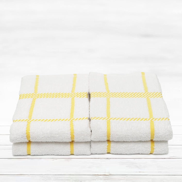 100% Cotton Terry Dish Towels, 4 Pack Checks, 16 x26 Inches, Super Soft and Absorbent Kitchen Towels, Perfect for Kitchen Cleaning and Dish Washing | Yellow - Nestoria