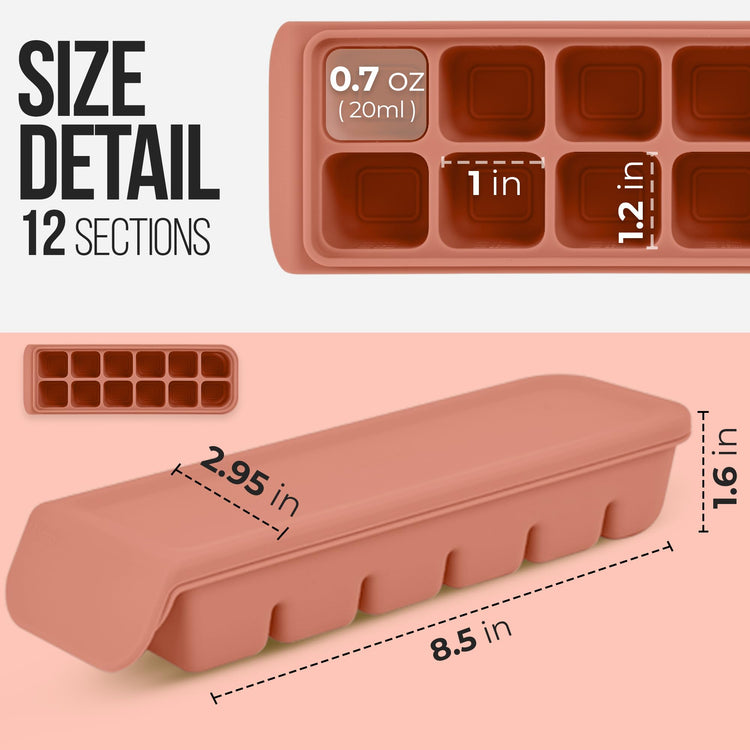 0.5 oz 12 Sections Silicone Ice Cube Freezer Tray with Lid