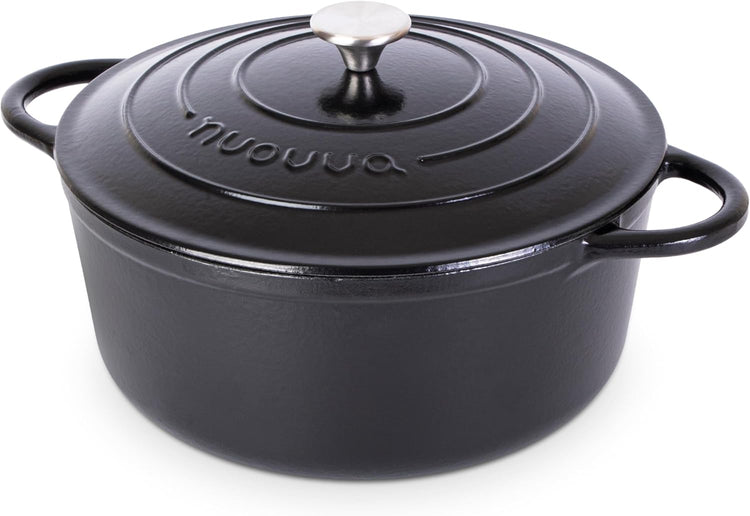 Cast Iron Dutch Oven with Lid – Non-Stick Ovenproof Enamelled Casserole Pot – Sturdy Dutch Oven Cookware – Black, 7.3-Quart, 30cm – by Nuovva - Nestoria