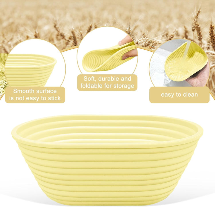 Silicone Banneton, Sourdough Bread Baskets (Set of 6, 6.5 Inch), Oval Proofing Bread Bowls with Starter Kit, Bread Making Baking Supplies