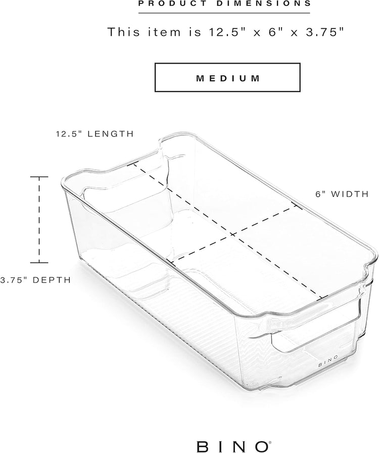 BINO | Stackable Storage Bins, Medium - 2 Pack THE STACKER COLLECTION Clear Plastic Built-In Handles BPA-Free Containers for Organizing Kitchen Pantry Multi-Use Organizer Bins