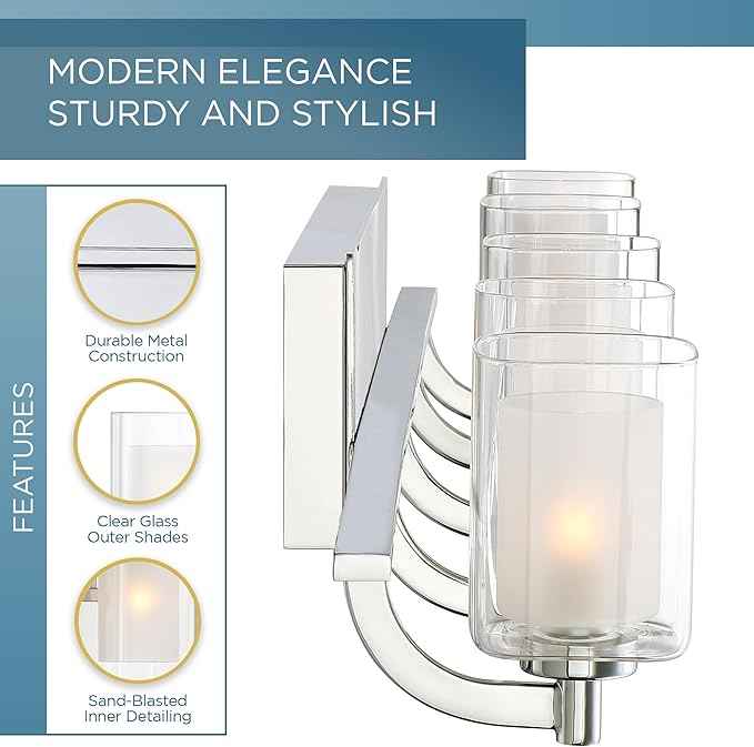Quoizel Kolt Modern Vanity Lights, 5-Light, 42 Inch Polished Chrome Bathroom Lighting Fixtures Over Mirror, Sandblasted Inner Glass, 50 W LED Bulb, Wall Mount Light for Bathroom, Kitchen or Hallway
