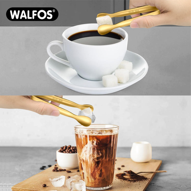 Walfos Small Gold Tongs For Serving,Food Grade Stainless Steel 4" Mini Tongs Appetizers for Parties Catering, Sugar,Desserts,Tea Party, Coffee Bar, Set of 12 (Gold)