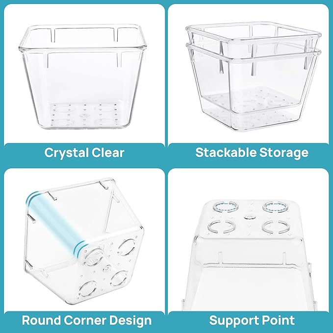 Vtopmart 15 PCS Clear Plastic Drawer Organizers Set, 4-Size Versatile Bathroom and Vanity Organizer Trays, Non-Slip Storage Containers for Makeup, Jewelries, Bedroom,Kitchen Utensils and Office