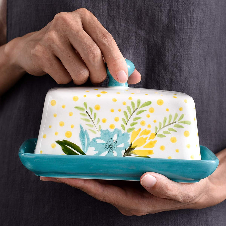 Butter Dish Ceramic Butter Dish with Lid Butter Keeper Butter Dish with Lid for Countertop Flower Butter Crock