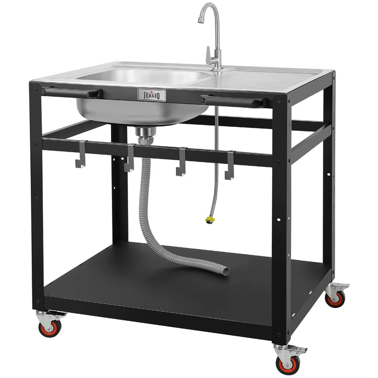 35" Movable Outdoor Grill Cart with Stainless Steel Sink & Faucet