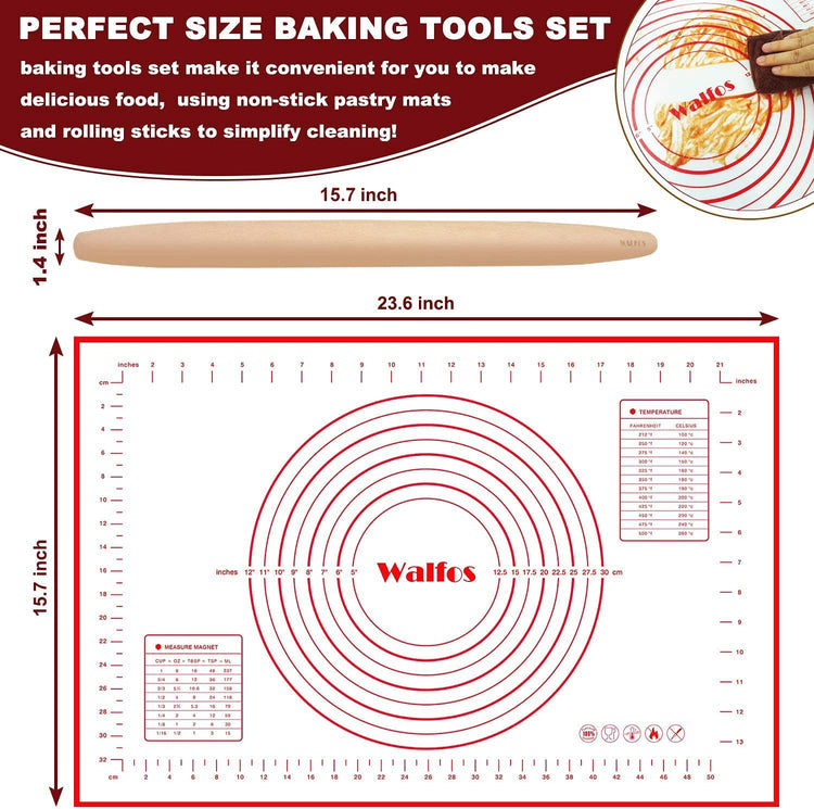 French Rolling Pin and Silicone Baking Mat Set