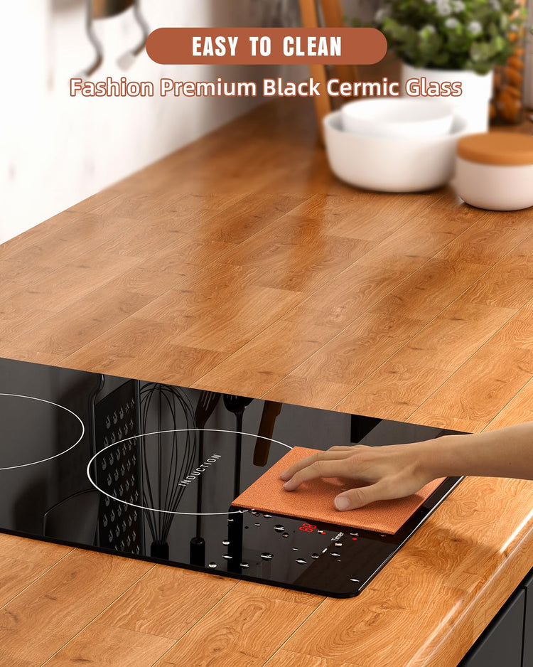 Electric Stove Induction Cooktop Vertical with 2 Burners Vitro Ceramic Smooth Surface Glass in Black 120V