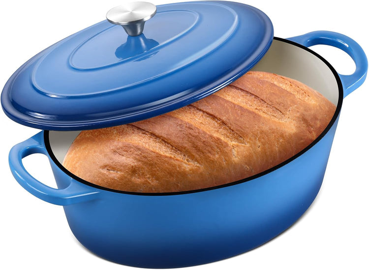 7 Quart Oval Dutch Oven with Lid, Leonyo 7QT Enameled Oval Cast Iron Dutch Oven for Sourdough Bread Breaking, Heavy Duty Cookware for Braising, Stews, Roasting, Blue - Nestoria