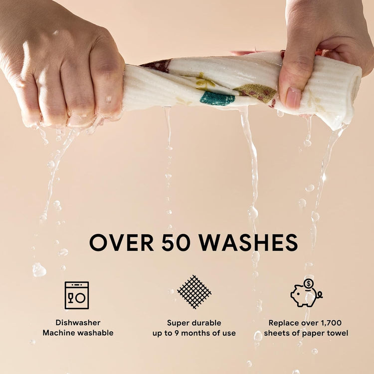 RECYCO Swedish Dishcloths for Kitchen | 4 Pack Oversized Washable Dish Rags | Large Cellulose Reusable Cleaning Paper Towels | Absorbent Counter Dish Cloth Sponge XL Kitchen Wipes, 12" L x 10" W - Nestoria