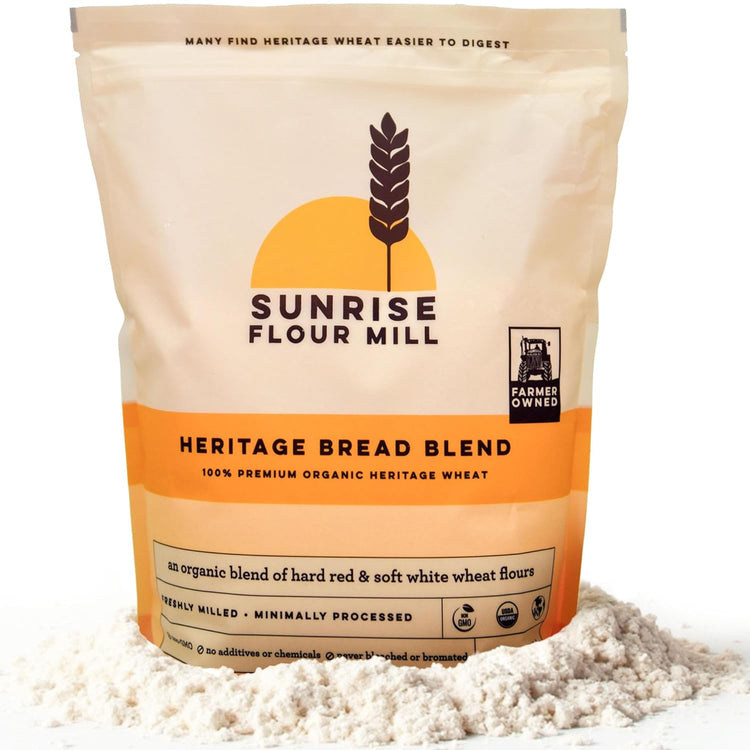 Sunrise Flour Mill Heritage Organic Bread Flour Blend - 5 lbs | Organic Unbleached Bread Flour Easy to Digest with Less Bloating | High Protein, Superior Baking | Smooth, Nutty Flavor - Nestoria