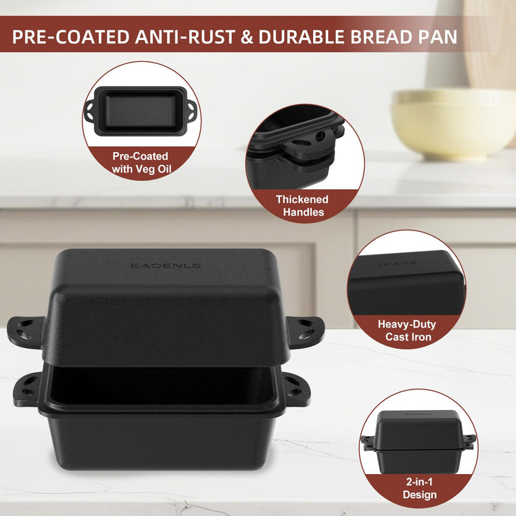 9×5 Inch Cast Iron Loaf Pan with Lid (2 Count)