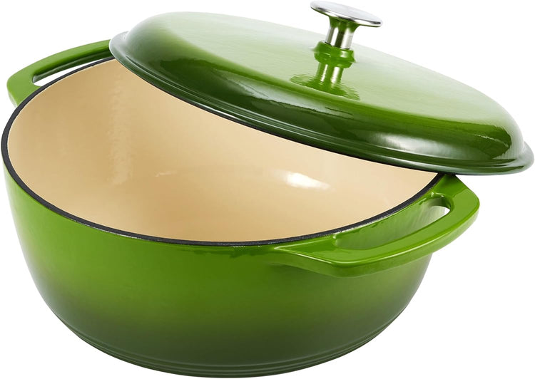 Amazon Basics Cast Iron Dutch Oven Pot with Lid, Enameled, Round, Dual Handles, Heavy-Duty, Large, 7.3-Quart, Green - Nestoria