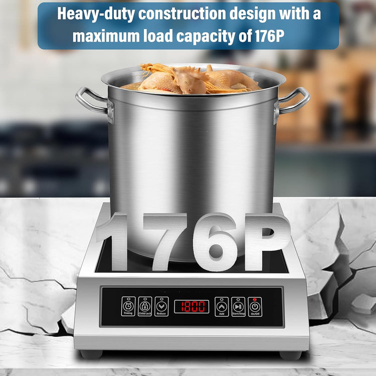Professional Portable Induction Cooktop,1800 Watts 120V Commercial Range Countertop Burner, 1800 Watts Induction Burner with Sensor Touch and LCD Screen Low noise, timed