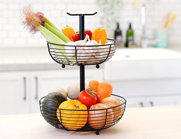 2 Tier Fruit Basket Bowl Kitchen Heavy Duty Wire Organizer