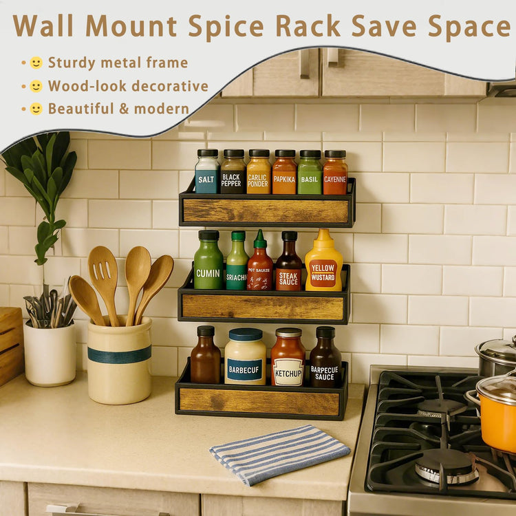Spice Rack Wall Mount for Large Spice Jars (6 Count)