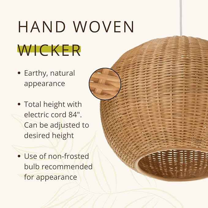 Kouboo 1050030 Wicker Ball Pendant Light, 18" x 18" x 18", Natural