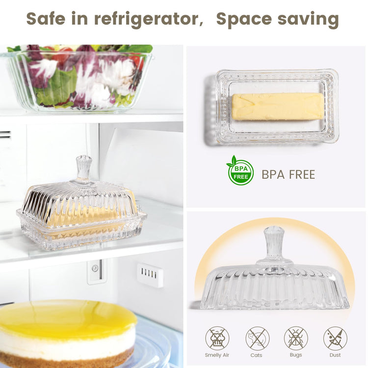 Modern Fancy Clear Glass Vintage Butter Dish with Lid for Countertop