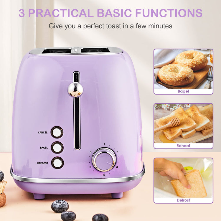 2 Slice Toaster Retro Stainless Steel with Bagel