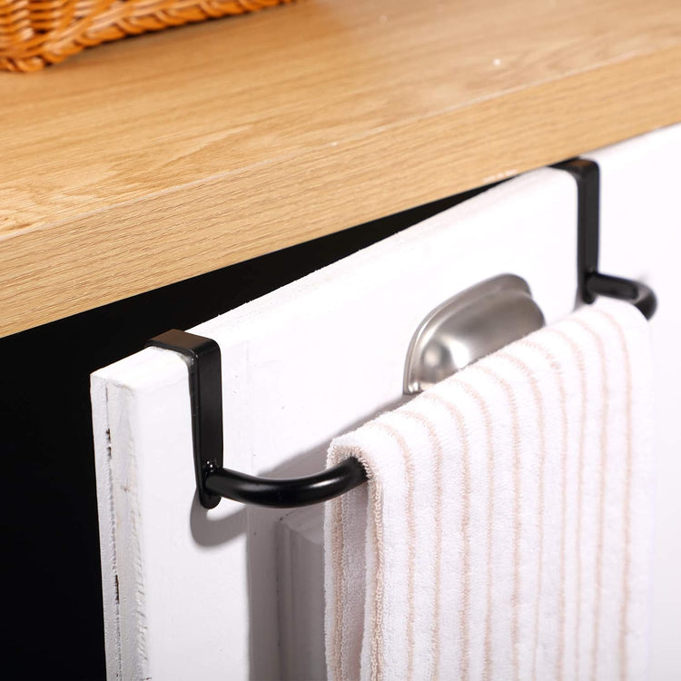 2 Pieces Metal Towel Bar Kitchen Cabinet Steel Towel Rack Bar for Hanging on Inside or Outside of Doors, Home Kitchen Bathroom(Black)