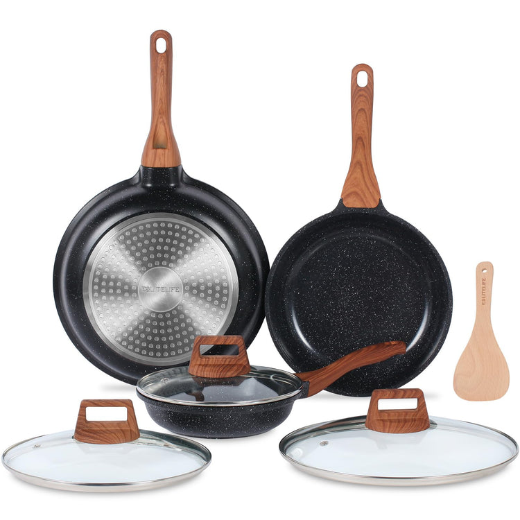 Nonstick Ceramic Frying Pans Skillets Set with Lids