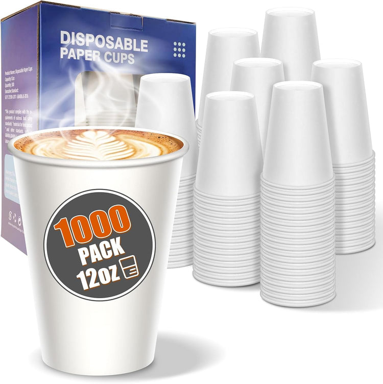 1000 Count 12 OZ Disposable Paper Cups, paper Coffee Cups, Leak-Proof, Extra-Thick,Perfect for Office Party Home Travel Businesses and Events.