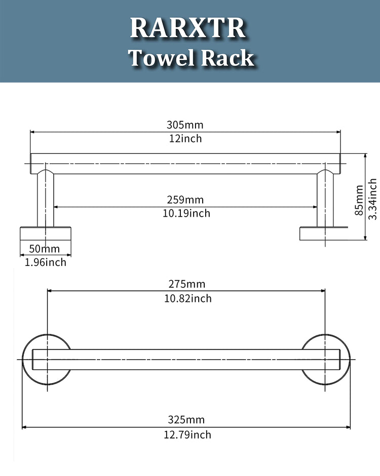 12 Inches Brushed Towel Bar for Bathroom Kitchen Hand Towel Holder Dish Cloths Hanger SUS304 Stainless Steel RUSTPROOF Wall Mount