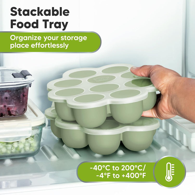 KeaBabies Silicone Food Freezer Trays with Lid, 2oz x 10 Pods Baby Food Storage Containers, Easy Puree Meal Prep, Breast Milk Silicone Freezer Molds, Dishwasher, Microwave Safe, BPA-Free (Sage)
