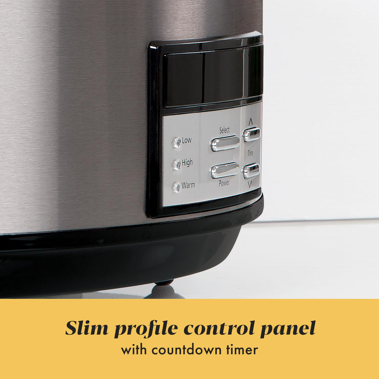 Large 8 Quart Programmable Slow Cooker with Auto Warm Setting Black Stainless Steel