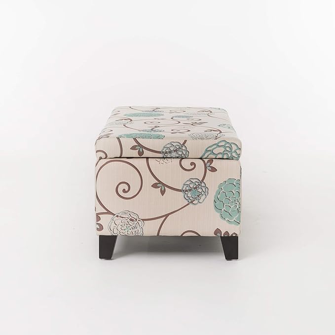 Christopher Knight Home Breanna Fabric Storage Ottoman, White And Blue Floral