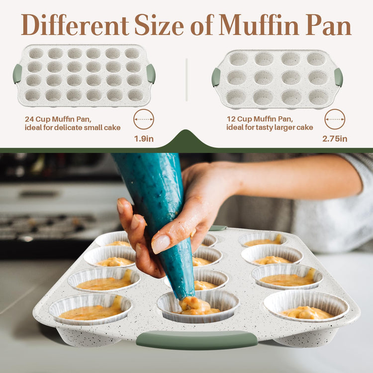 11-Piece Non-Toxic Baking Set, Stackable Nonstick Cookware, White&Green