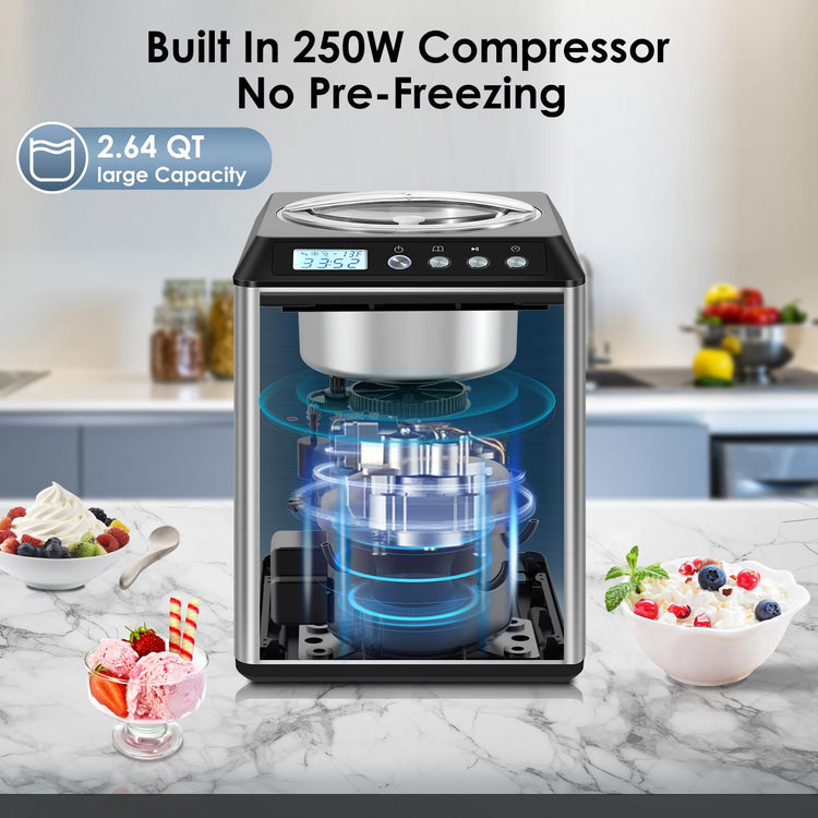 2.64QT Ice Cream Maker with Compressor