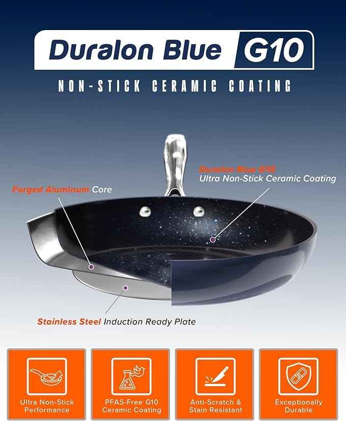 Nuwave Lux 13-Piece Premium Cookware Collection, Healthy G10 Duralon Blue Ceramic Nonstick, Ultra Durable, PFAS-Free, Lightweight & Works on All Cooktops
