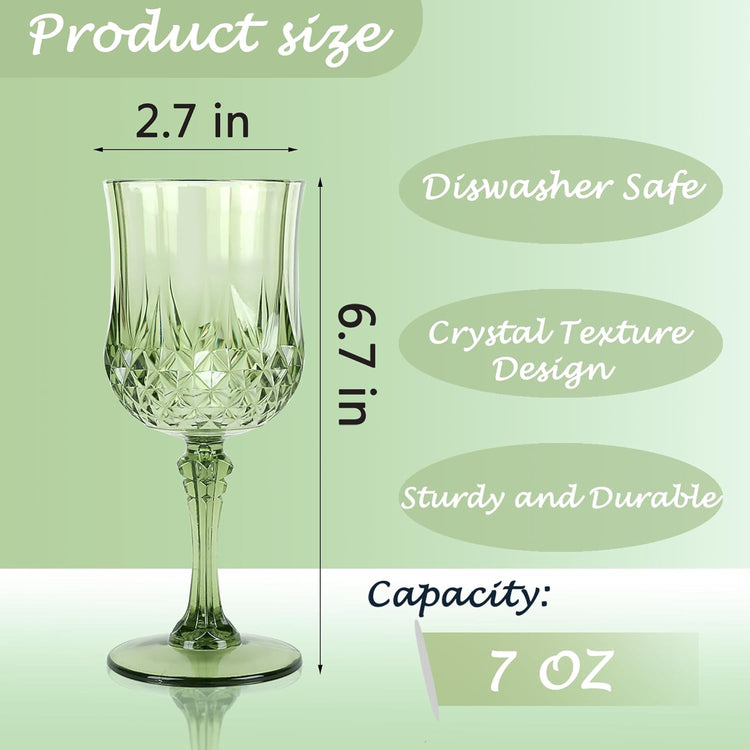 Plastic Wine Glasses,Plastic Goblets Vintage Style Cordial Drinking Glasses for Wedding Reception, Grand Event Party Supplies (24, New Green)