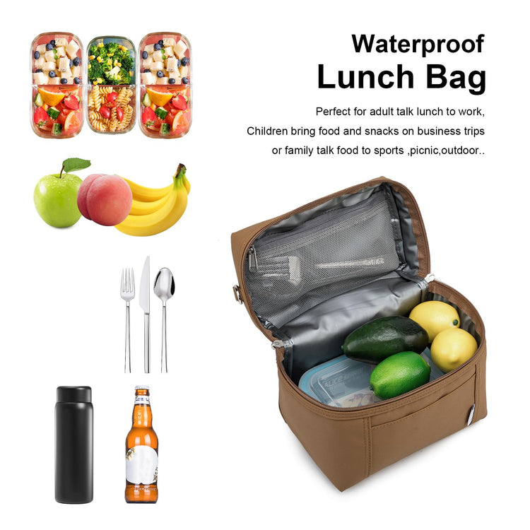 NOL Insulated Lunch Bags for Women Cooler Bag Lightweight Nylon Waterproof Lunch Box for Work Brown Small 4L