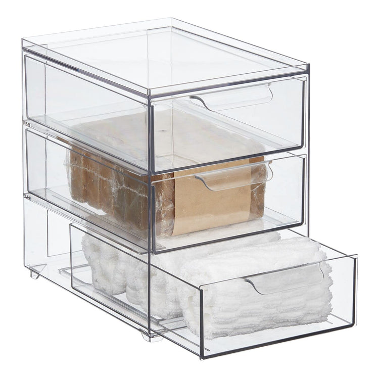 Plastic Stackable Organizer with 3 Drawers (4 Count)