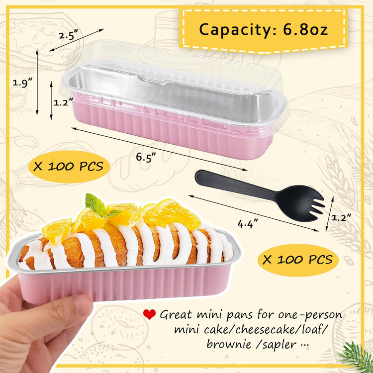 Mini Loaf Cake Pans with Lids 100 Pack (6.8 Fl Oz)